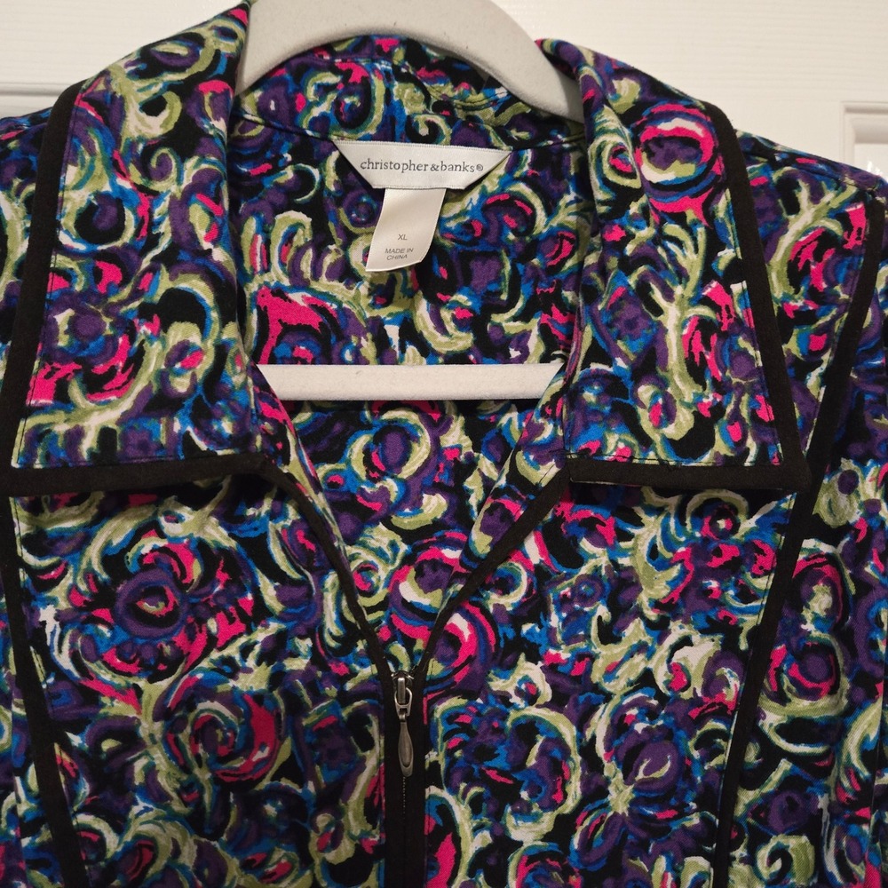 Christopher Banks Women XL Unique Colorful Swirl Print Zip Up Jacket